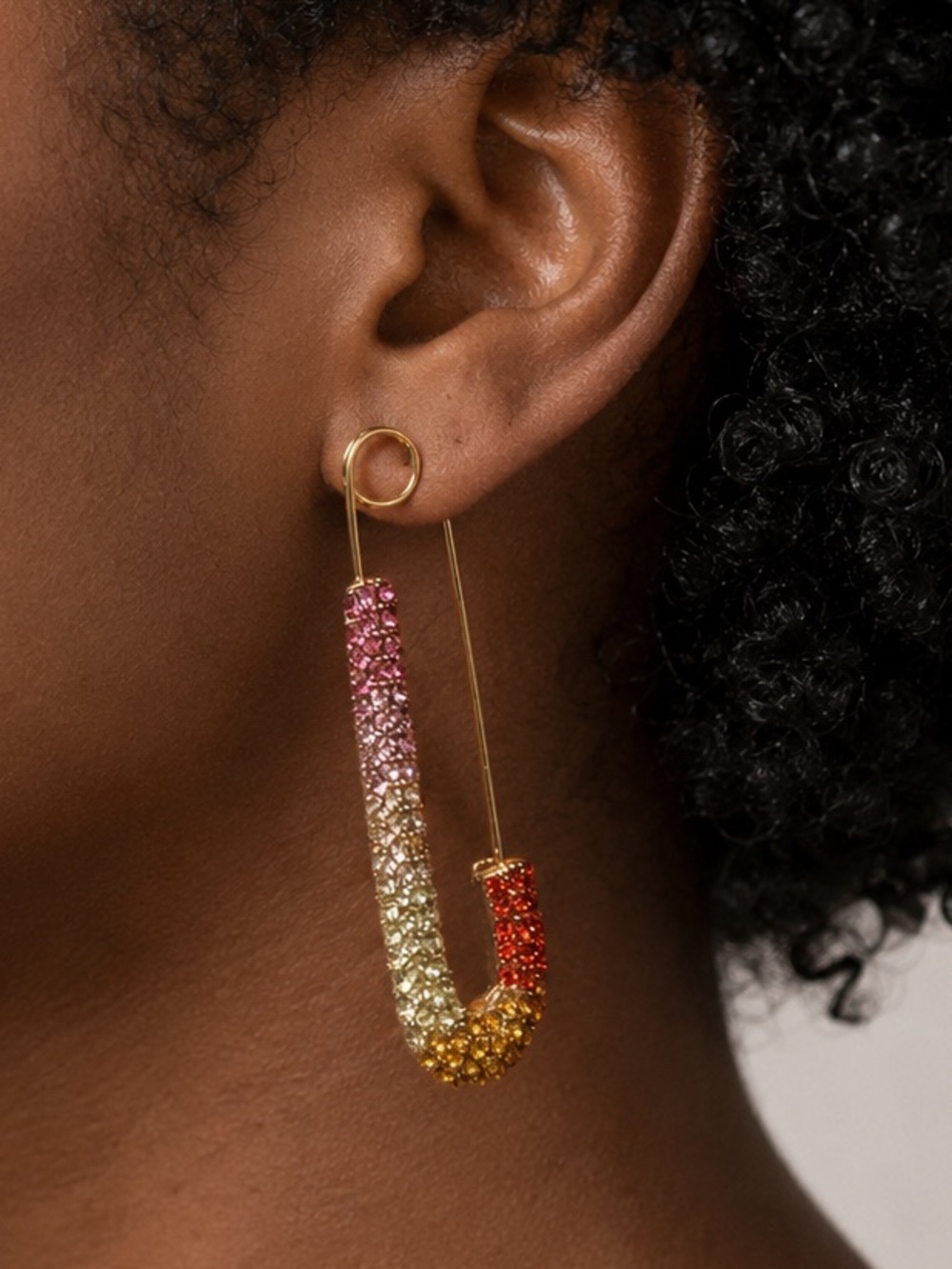 Multicolor Crystal Safety Pin Earrings